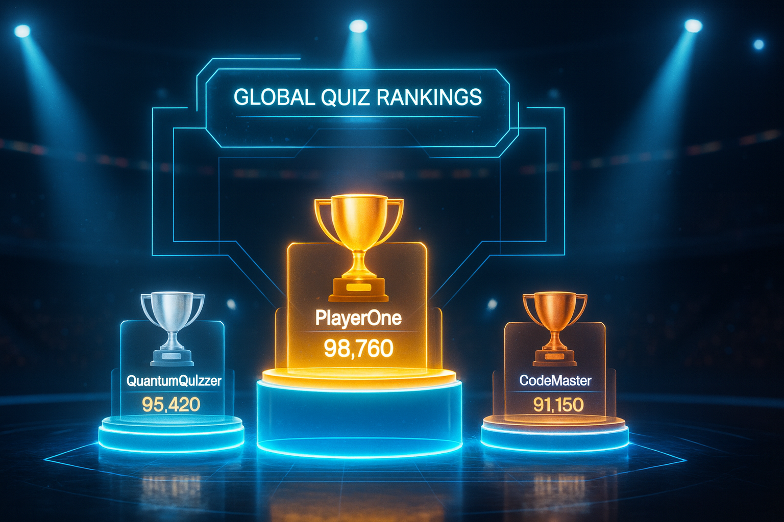 Foster healthy competition by tracking ranks. The leaderboard shows top performers based on score and completion time.